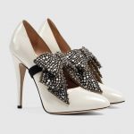 Decolletè Gucci pelle bianca magnolia ficco in cristalli diamantati-particolari