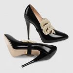 Decolletè Gucci pelle nera fiocco in perle-particolari