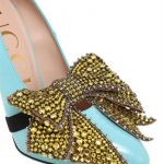 Decolletè Gucci pelle turchese,fiocco cristalli mostarda-dettagli