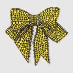 Decolletè Gucci pelle turchese,fiocco cristalli mostarda