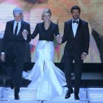 Festival S. Remo 2018 - Michelle Hunziker Gonna bianca Trussardi ph Ansa/C. Onorato