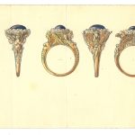 Peruzzi, Disegno per anelli in oro in stile Cinquecento, matita, inchiostro, acquerello su carta, anni ’30 del Novecento. Archivio Fratelli Peruzzi